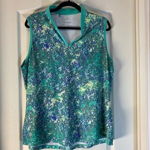 Adidas Golf/Active Sleeveless Top (XL) | Turquoise Multi Print | Easy, Sporty